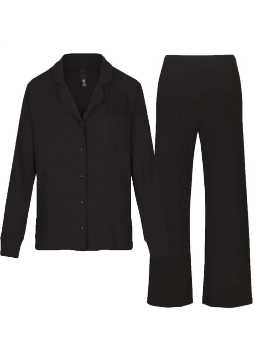 Skims sleep set ribbed long sleeve button down pajama black onyx